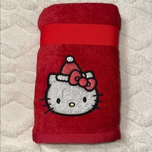 Hello Kitty 2 Pack Red Silver Metallic Black Christmas Hand Towels Bow Wrap